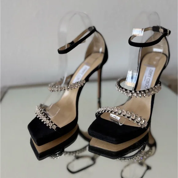 New JIMMY CHOO Bing 105 crystal-embellished suede platform sandals $1,695 - Picture 8 of 14